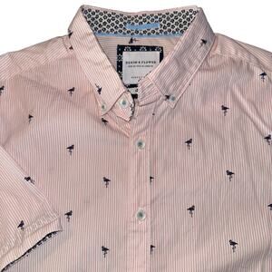 Denim & Flower Ricky Singh Pink Striped Bird Print Button Down M Slim
